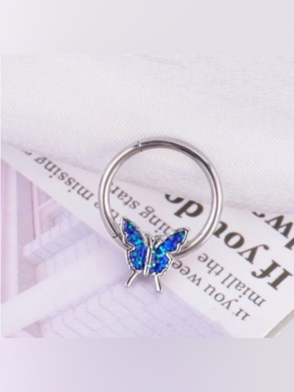 Blue Opal Butterfly Gauge Hoop — Women’s Body Jewelry